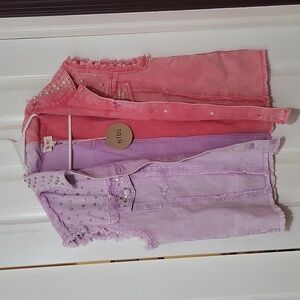 BiBi Women's Two-Tone Pink and Purple Studded Jean Vest
